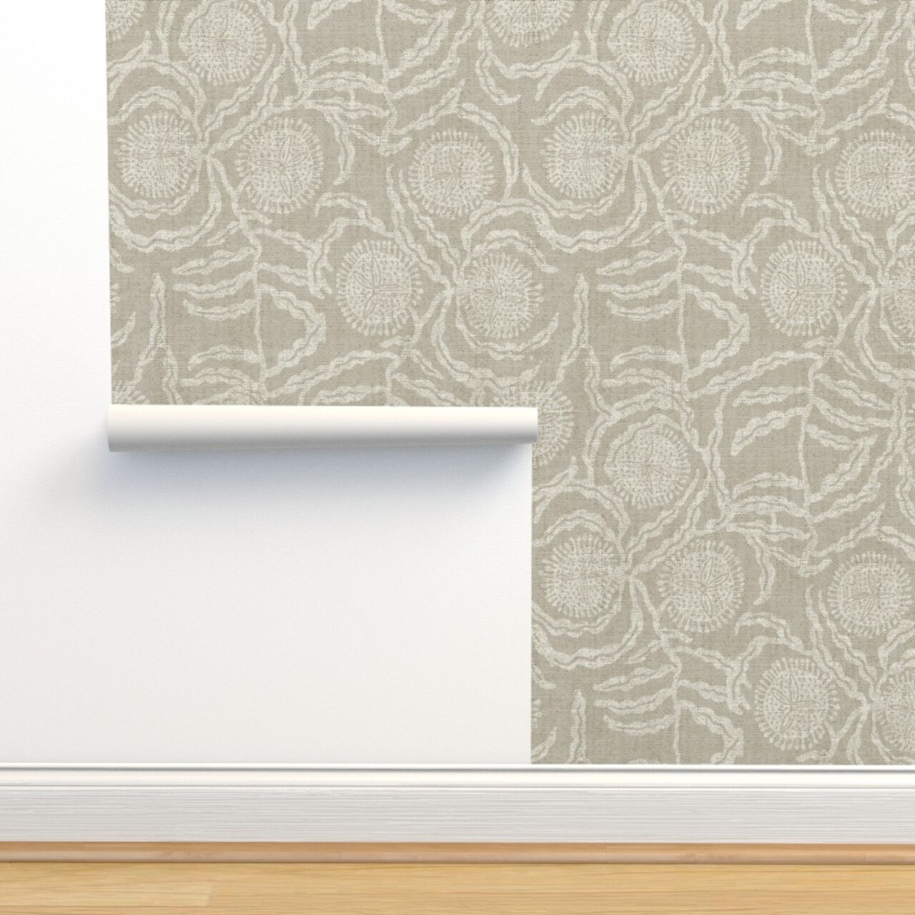 Vintage Floral Neutral Natural Linen Look Rustic Farmhouse Transitional French Botanical Vines Leaves Faux Texture Custom Removable Wallpaper by Spoonflower Peel & Stick Wallpaper 2FT Wide